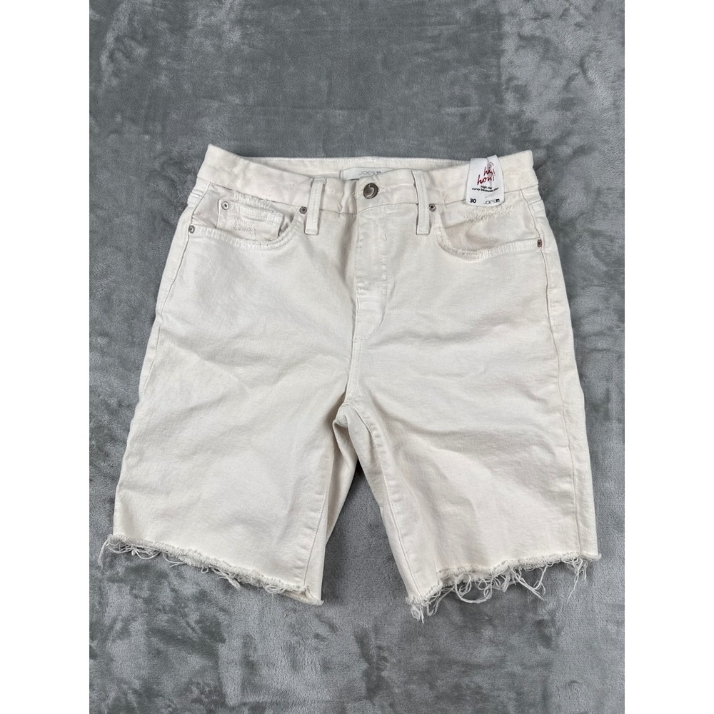 Joes Jeans Hi Honey High Rise Curvy Bermuda Shorts Cream White Raw Hem Size 30